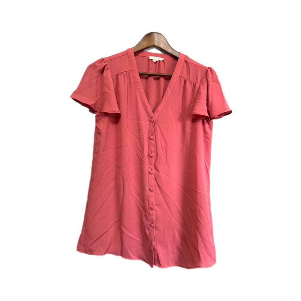 Maurices Blouse Women XS Coral Pink Excellent Flutter Sleeve Button Front V-Neck